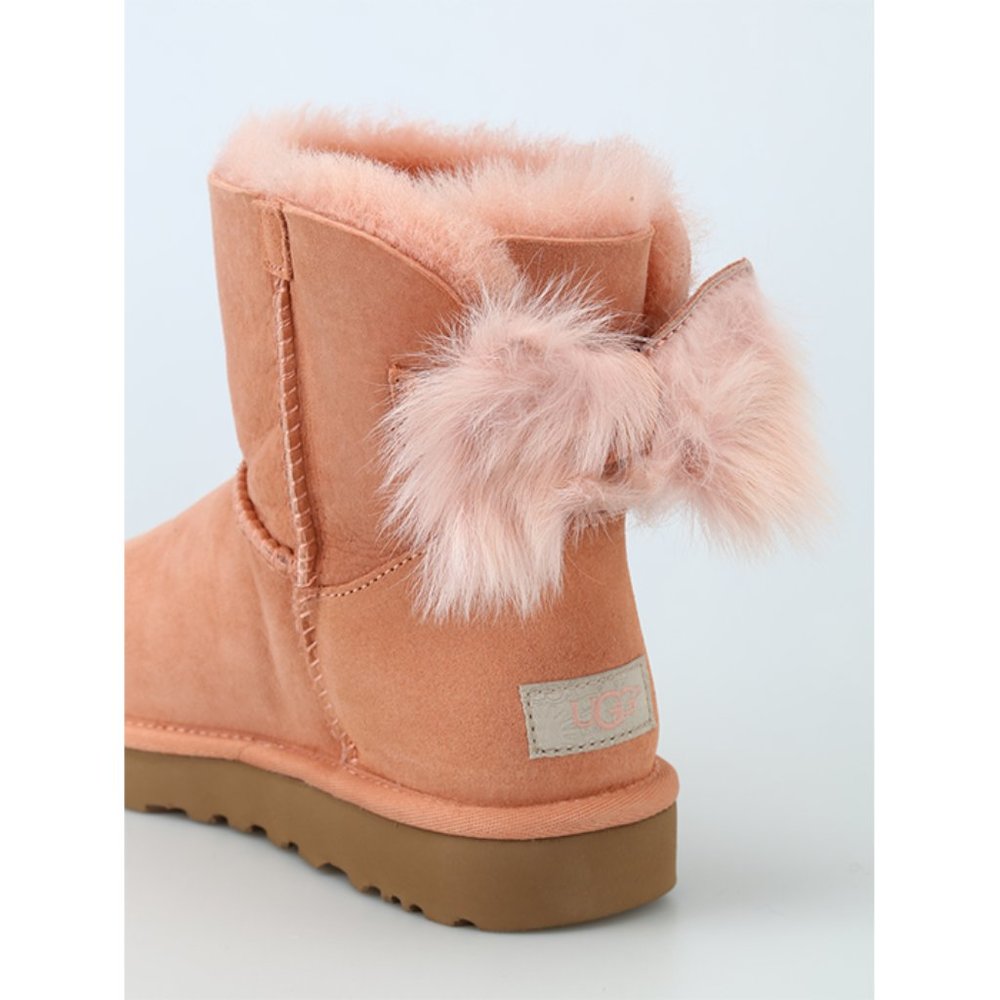 NEW UGG Fluff Bow Mini Sheepskin Suntan Bootie 6